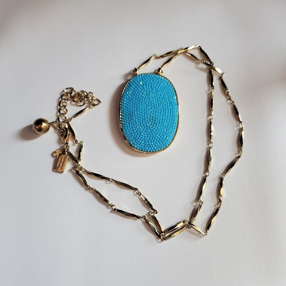 Kate Spade New York Pave the Way Pendant Necklace Gold Tone with Turquoise Beads